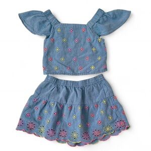 Old Navy Girls 2 Piece Denim Crop Top and Skirt Set Size 3T